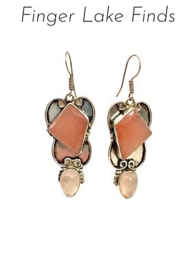 Rhodonite/Rose Quartz Sterling Dangle Earrings